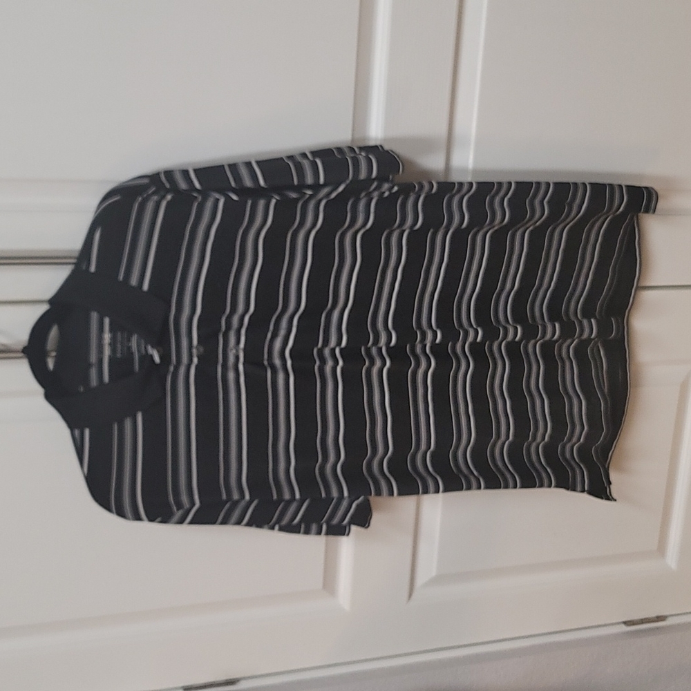 Men's Adidas large black/white striped golf polo